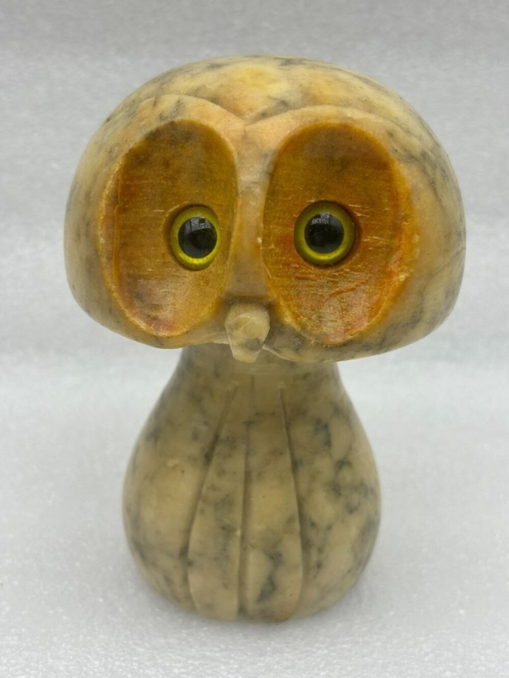 1970s Italian Hand Carved Alabaster Owl with Glass Eyes